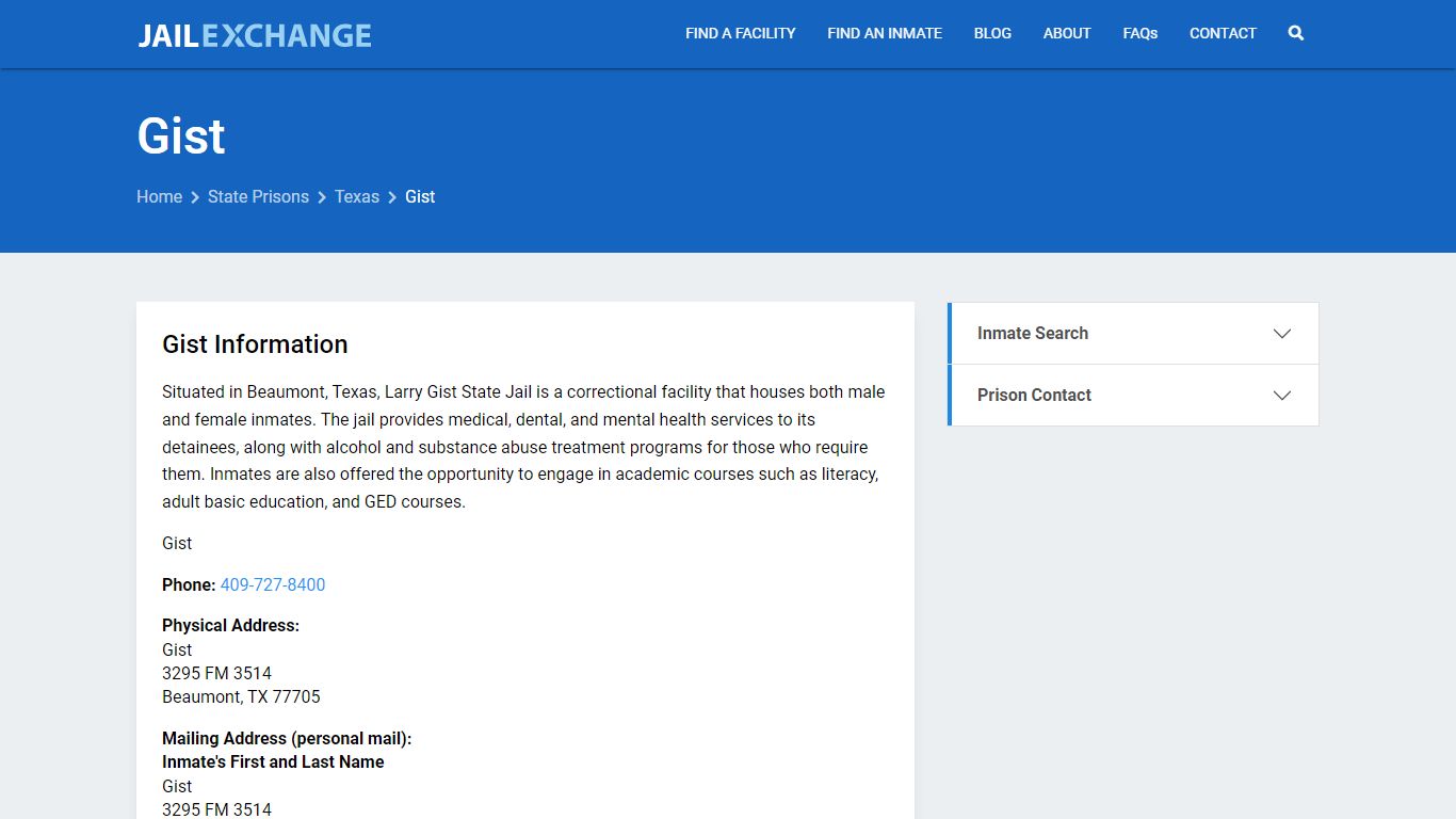 Gist Inmate Search, TX - Jail Exchange