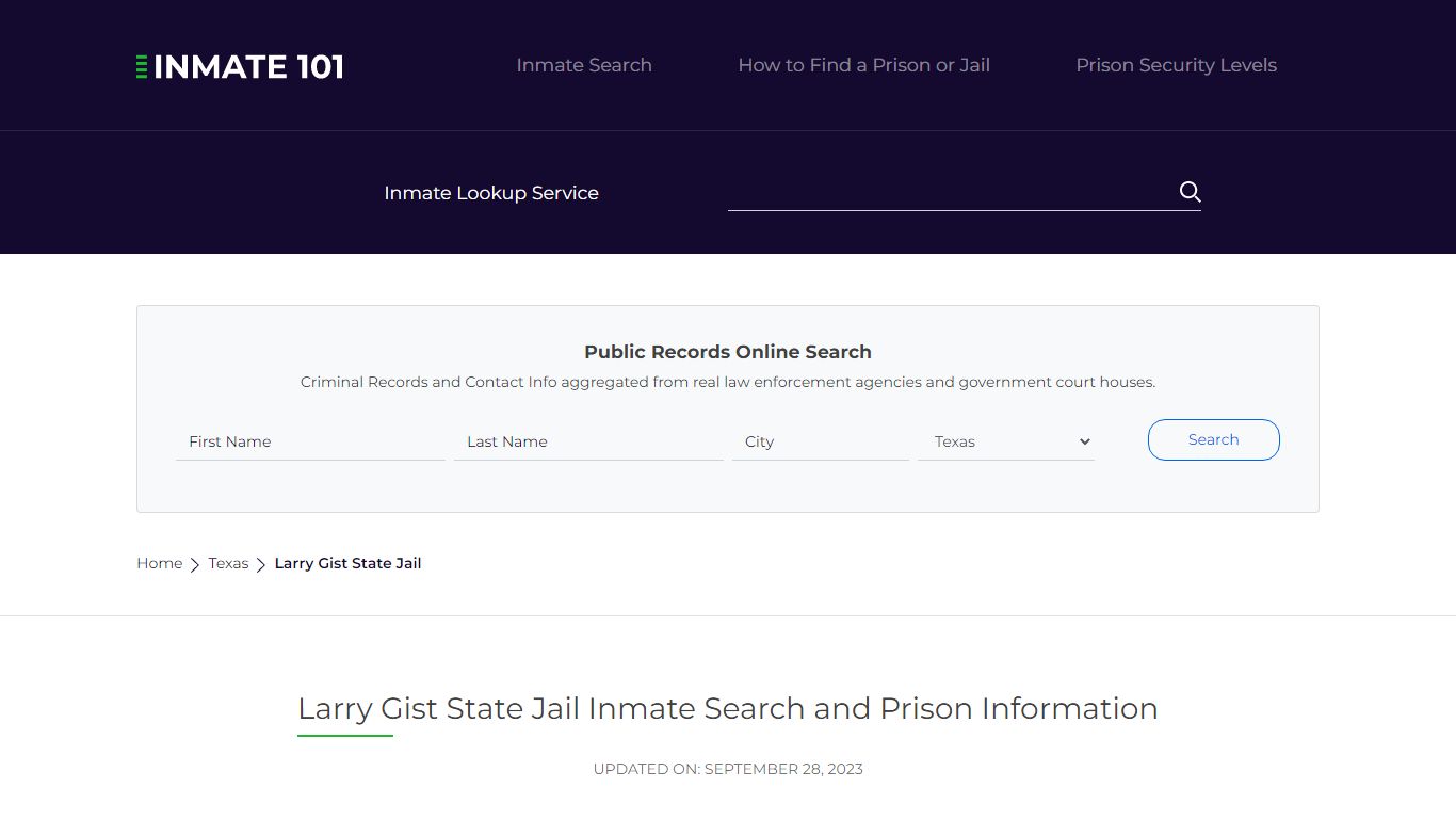 Larry Gist State Jail Inmate Search and Prison Information